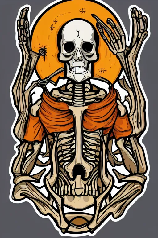 Image similar to A portrait of a skeleton who is a monk, sticker, portrait, highly detailed, colorful, illustration, smooth and clean vector curves, no jagged lines, vector art, smooth