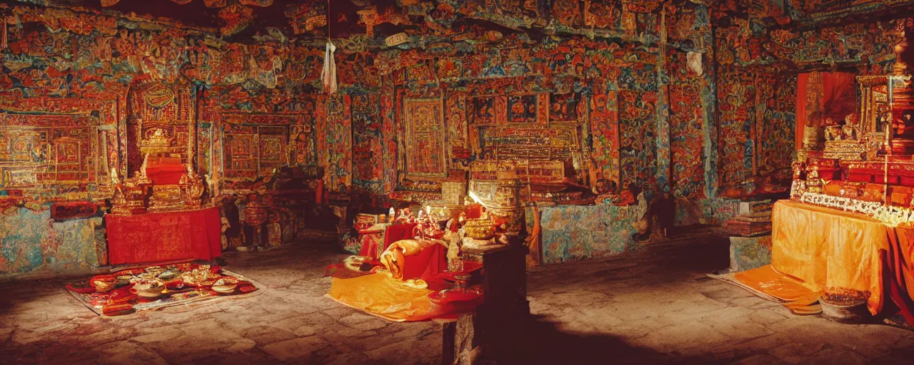 Image similar to an ancient tibetan temple with spaghetti, canon 5 0 mm, cinematic lighting, photography, retro, film, kodachrome, closeup