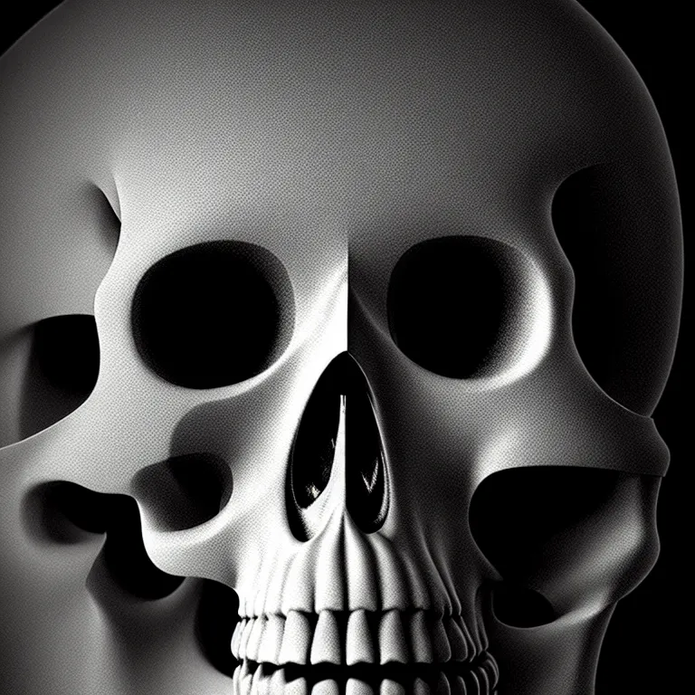 Image similar to black and white light 3D geometry, skull, matte bright highly detailed, poetic, 3D render, digital art, octane render, 8K artistic photography, photo-realistic, by Dora Maar