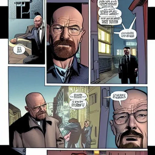 Image similar to walter white and spider-man in vertigo comic