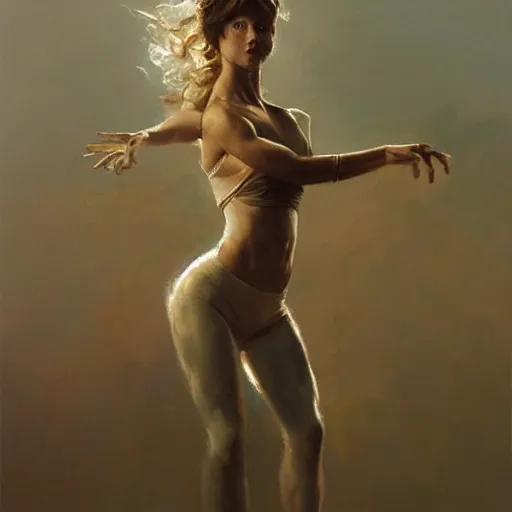 Image similar to oil painting dancer woman with dancer men, herb rose, by greg rutkowski, artstation