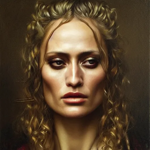 Image similar to highly detailed oil painting | very intricate | cinematic lighting | award - winning | portrait of ruta gedmintas with eyepatch | by roberto ferri, by tom bagshaw, by j. c. leyendecker and klimt, american romanticism, by austin osman spare, artstation, cgsociety, official art, octane