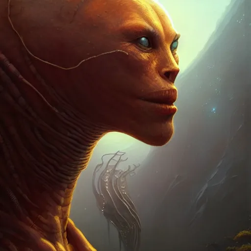 Image similar to highly detailed portrait from a male alien, extraterrestrial, aquatic, stephen bliss, unreal engine, fantasy art by greg rutkowski, loish, rhads, ferdinand knab, makoto shinkai and lois van baarle, ilya kuvshinov, rossdraws, tom bagshaw, global illumination, radiant light, detailed and intricate environment