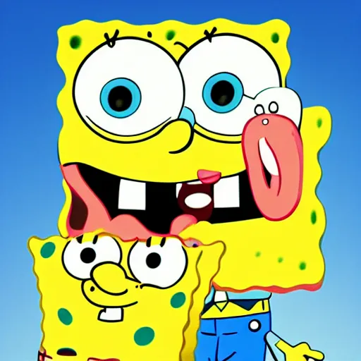 Image similar to spongebob licking a sad child, photorealistic