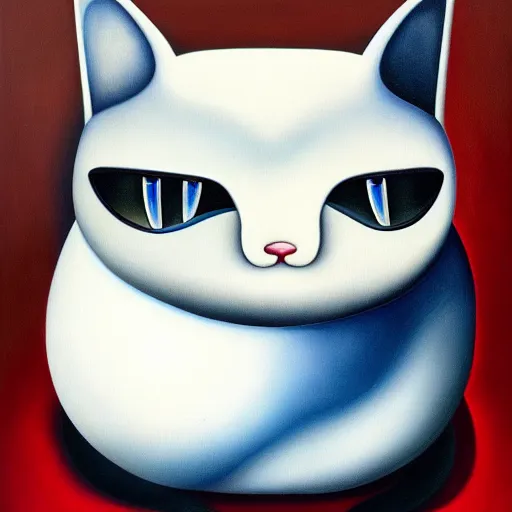 Image similar to a painting of a black and white cat with blue eyes, a surrealist painting by Fernando Botero, behance contest winner, pop surrealism, surrealist, poster art, cubism