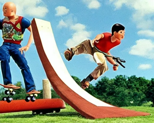 Prompt: Gung-Ho skateboarding on a half-pipe on GI Joe A Real American Hero, 80's cartoon television still