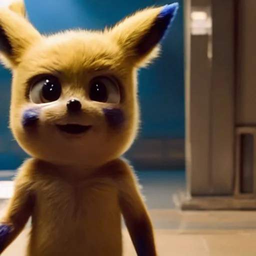 Image similar to a film still of sonic in detective pikachu