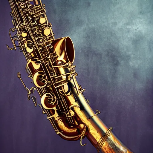 Prompt: hyperrealistic mixed media image of a saxophone cephalopod, stunning 3 d render inspired art by greg rutkowski and xiang duan and thomas eakes, perfect symmetry, realistic, highly detailed attributes and atmosphere, dim volumetric cinematic lighting, 8 k octane extremely hyper - detailed render, post - processing, masterpiece,