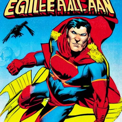 Prompt: comic book cover about superhero called'eagle man'issues 1