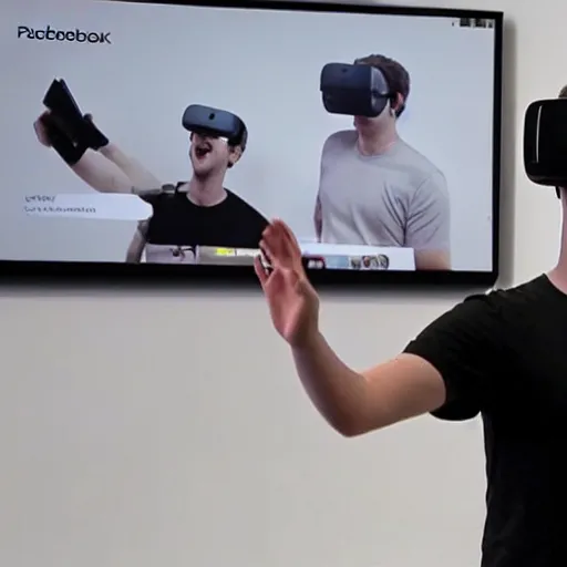 Prompt: Mark Zuckerberg dancing with vr headset on