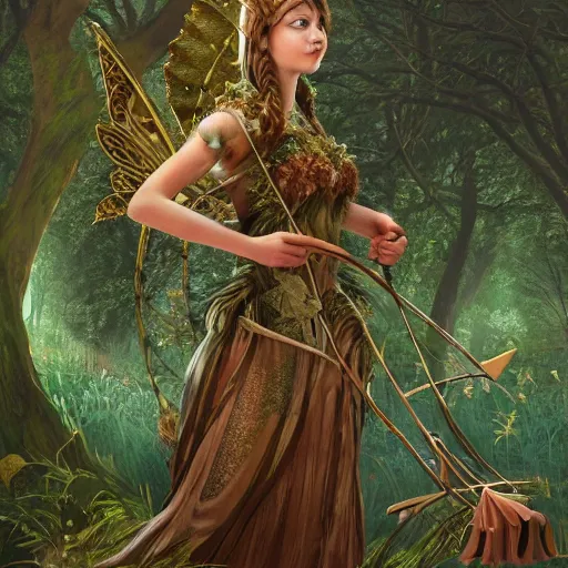 Image similar to fairy tale; forest; goddess of the hunt portrait; Ferdinand Khab; deep woods; warrior woman; archery, Art of Illusion, Artrift, finalRender, Flickr, IMAX, Polycount, r/Art, shadow depth, Sketchfab, Sketchlab, Substance Designer, VRay; trending on r/deepdream; AppGameKit, recursive ray tracing; volumetric lighting; ambient occlusion, Hyper detailed digital matte painting, concept art, hyperrealism, Cinema 4D, 8k resolution, 64 megapixels, bokeh, CGSociety, ZBrush Central, behance HD, hypermaximalist, a masterpiece, 4K, Ukiyo-e, film noir, neon, beautiful, deep colors, bright, amazing, gorgeous, wonderful, great, marvelous, fantastic, magnificent, excellent, fabulous, lovely, astonishing, outstanding, splendid, glorious, mist, by Gustav Klimt and Gustave Doré,