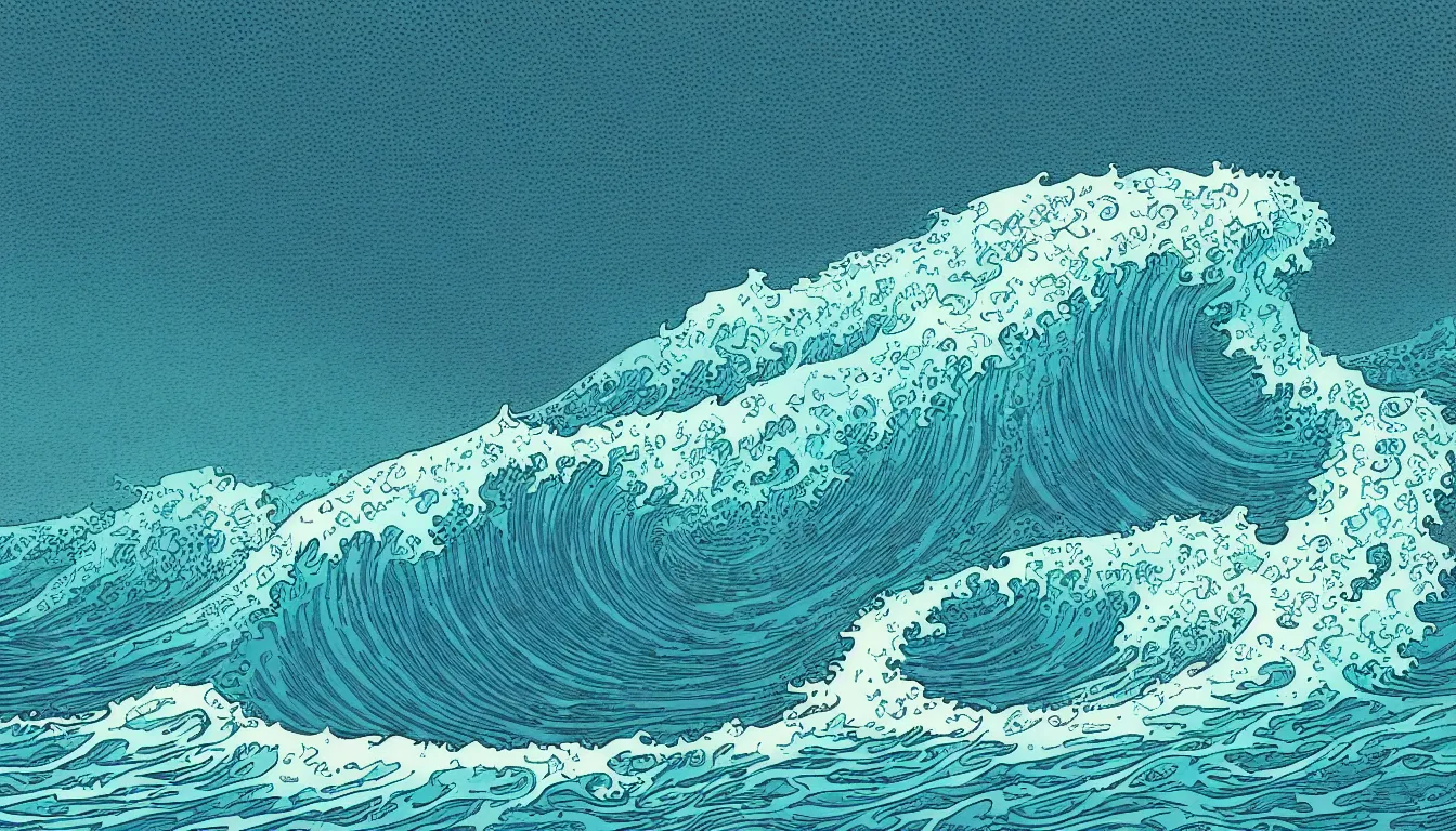 Image similar to ocean wave, land in sight by Kilian Eng, minimalist, detailed