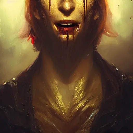 Image similar to portrait painting of a noble vampire monster, mysterious atmospheric lighting, teeth, manor, medieval, dark fantasy, painted, intricate, volumetric lighting, rich deep colours masterpiece, golden hour, sharp focus, ultra detailed, by ruan jia