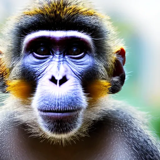 Image similar to a close up of a monkey with a blue ball, a stock photo by paul harvey, shutterstock contest winner, neo - primitivism, creative commons attribution, behance hd, freakshow