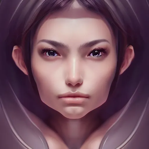 Image similar to a symmetrical portrait by artgerm, digital art, unreal engine 5, trending on artstation, deviantart, pinterest, rule of thirds, 4 k uhd image