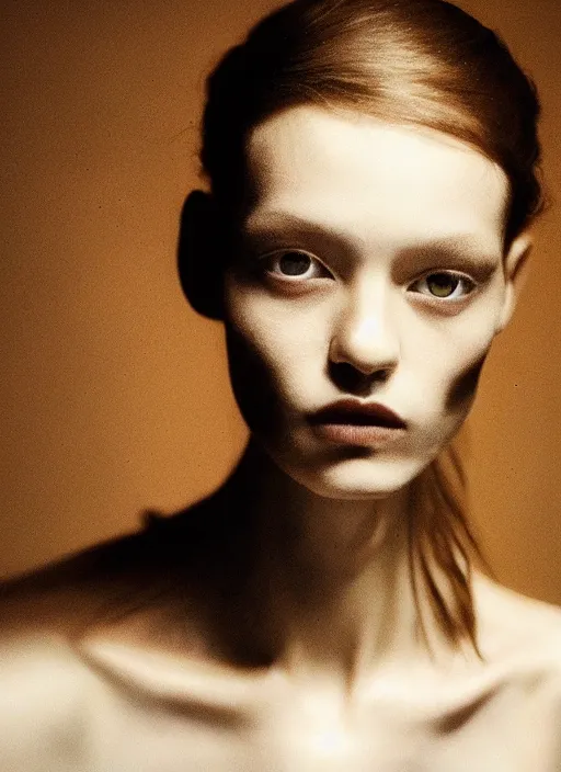 Image similar to close up of a fashion model on acid, posing in dramatic lighting, by paolo roversi, masterpiece