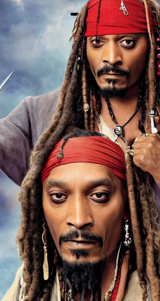 Prompt: Snoop Dogg as a Captain Jack Sparrow, movie poster, 8k, ultra detailed