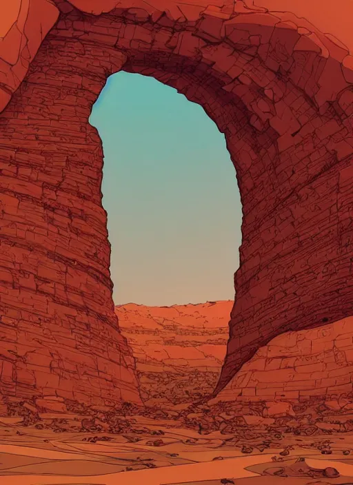 Image similar to a cartoon illustration of a desert with a large arch in the middle of it, digital art by kilian eng, polycount, generative art, bryce 7, digital illustration