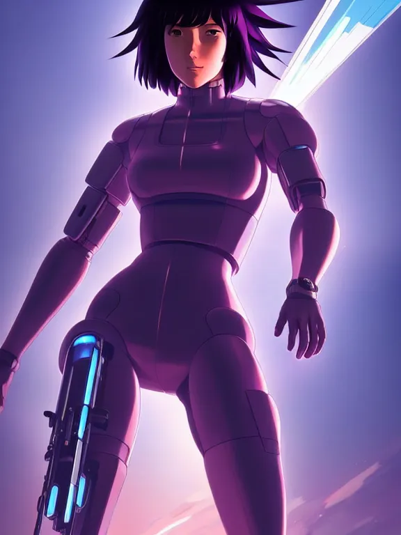 Image similar to a fullbody portrait of motoko kusanagi riding on top of a tachikoma : : stand alone complex, ghost in the shell, netflix : : by ilya kuvshinov, rossdraws, artgerm, sola digital arts, anti aliasing, raytracing : :