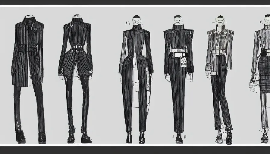 Image similar to balenciaga outfit design sheet, highly detailed