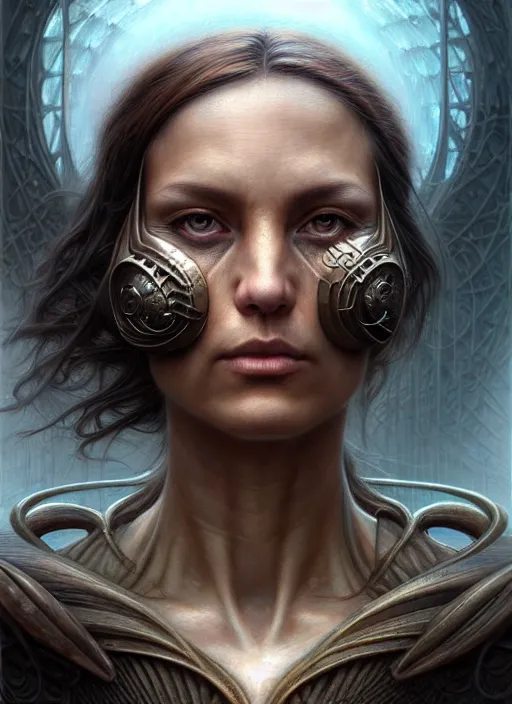 Image similar to closeup portrait shot of a dystopian person in a scenic dystopian environment, intricate, elegant, highly detailed, centered, digital painting, artstation, concept art, smooth, sharp focus, illustration, artgerm, tomasz alen kopera, peter mohrbacher, donato giancola, joseph christian leyendecker, wlop, boris vallejo