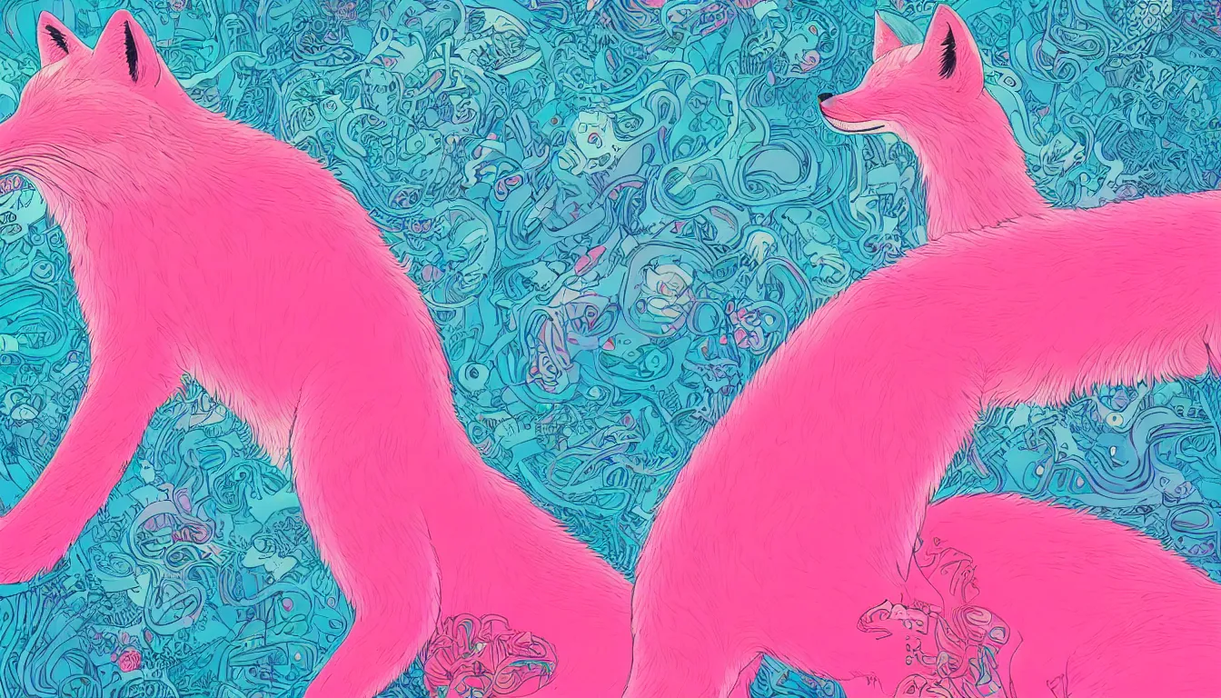 Image similar to pink cool fox by kilian eng, victo ngai, josan gonzalez