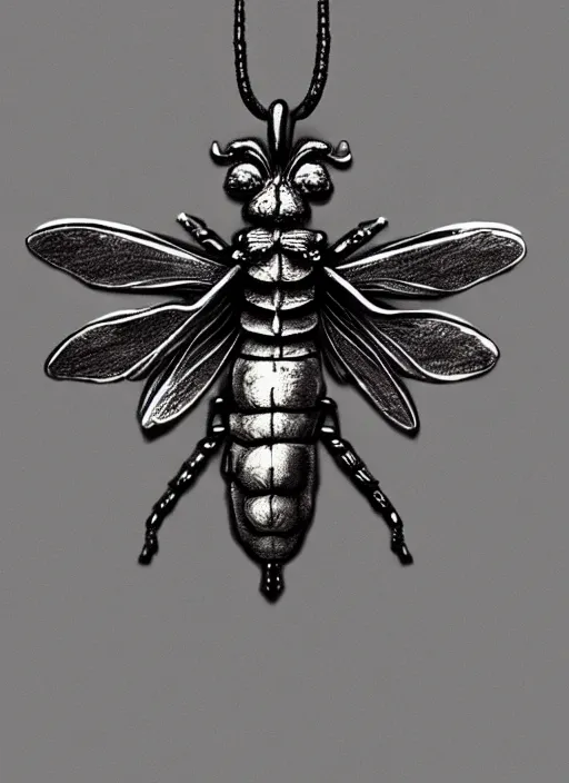 Prompt: rough concept art of small insect pendant, fantasy illustration, medieval era, hand - drawn, 4 k, trending on artstation, symmetry