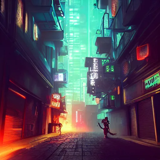 Prompt: a dark alleyway of a cyberpunk city, intricate artwork by Tooth Wu and wlop and beeple, octane render, hyper realism, 8k