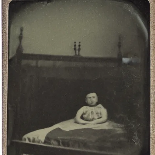 Image similar to tintype photo of a monster under the bed