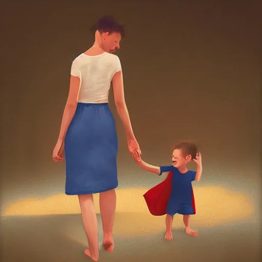 Image similar to illustration beautiful cinematic hyperrealism style where a mother appears with her happy son