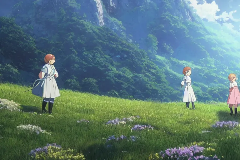 Image similar to still image from the sound of music by makoto shinkai, ultra detailed, finely detailed
