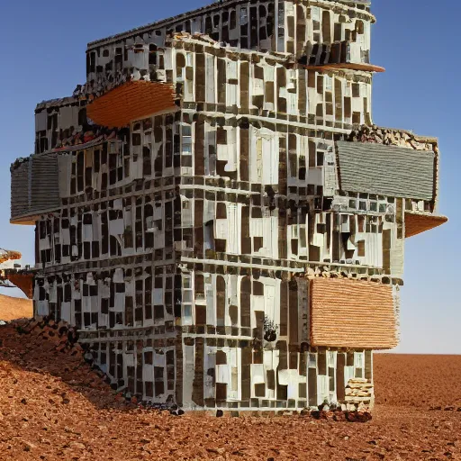 Image similar to big scale baby toy hotel in the dessert, modernism