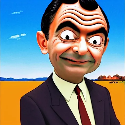 Image similar to Mr. Bean in a 2D Animated Mr. Bean film from the 1990s, cell shaded, grainy quality, very detailed, highly detailed, hand drawn, traditional art, animated, 8k resolution