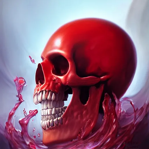 Image similar to turbulent transparent red liquid inside in a transparent skull, alayna lemmer