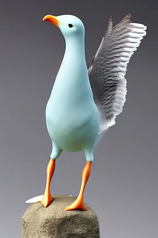Image similar to figurine of seagull wearing an elegant summer blouse, personification, embodiment of concept, symbolization, official store photo, commercial photo, featured on amiami, lovecraftian, 8 k, 8 5 mm, beautiful composition, smooth curves