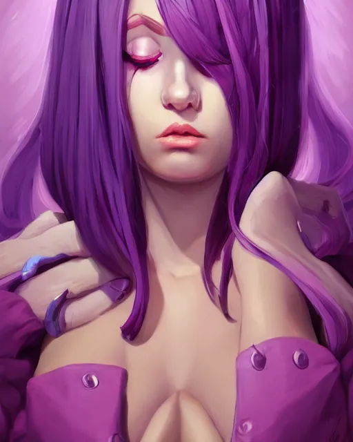 Image similar to beautiful female purple hair tattoo symmetrical face eyes twitch streamer full length fantasy art jynx league of legends Video game icon, 2d game art gta5 cover , official fanart behance hd artstation by Jesper Ejsing, by RHADS, Makoto Shinkai and Lois van baarle, ilya kuvshinov, rossdraws