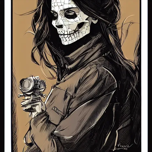 Image similar to portrait skull girl by petros afshar, da vinci, laurie greasley, jc leyendecker and singer sargent