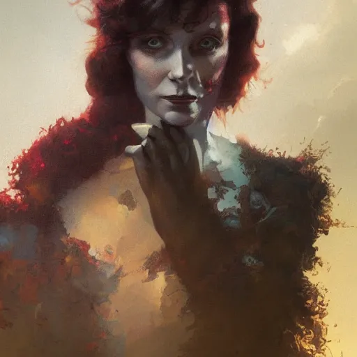 Prompt: a portrait of vivian leigh, eerie colors, dramatic light, gorgeous view, depth, high detail, digital art, painted by greg rutkowski and seb mckinnon, trending on artstation