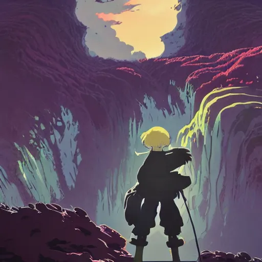 Prompt: made in abyss, animated film, stylised, illustration, by eyvind earle, scott wills, genndy tartakovski