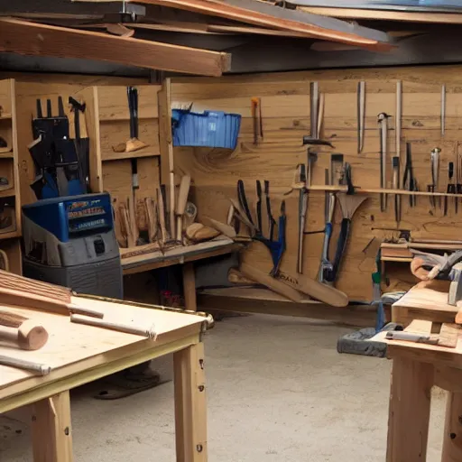 Image similar to A wood workers workshop with a lot of tools