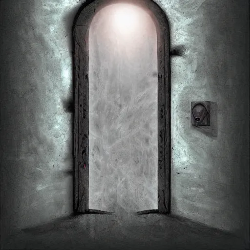 Image similar to portal opening behind an old door, digital art, 4 k, fantasy