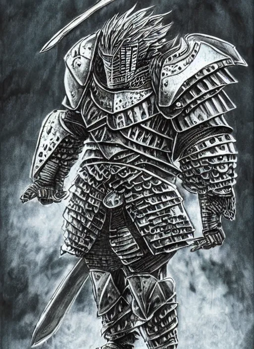 Image similar to wolf themed armored knight by kentaro miura