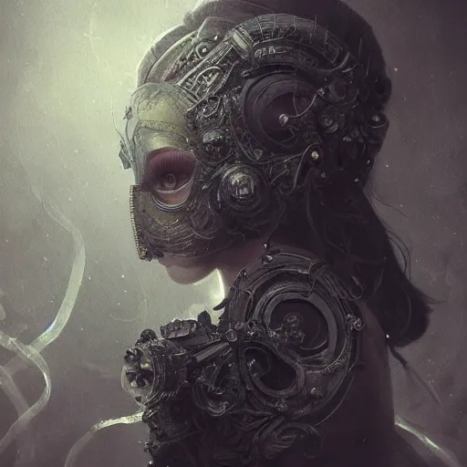 Prompt: Very very very very highly detailed epic central composition studio photography of face with venetian mask, intricate, dystopian, sci-fi, extremely detailed, digital painting, artstation, concept art, smooth, sharp focus, illustration, intimidating lighting, incredible art by Anna Dittmann