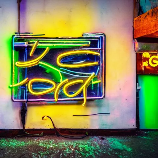 Image similar to neon graffiti sign, real life photography