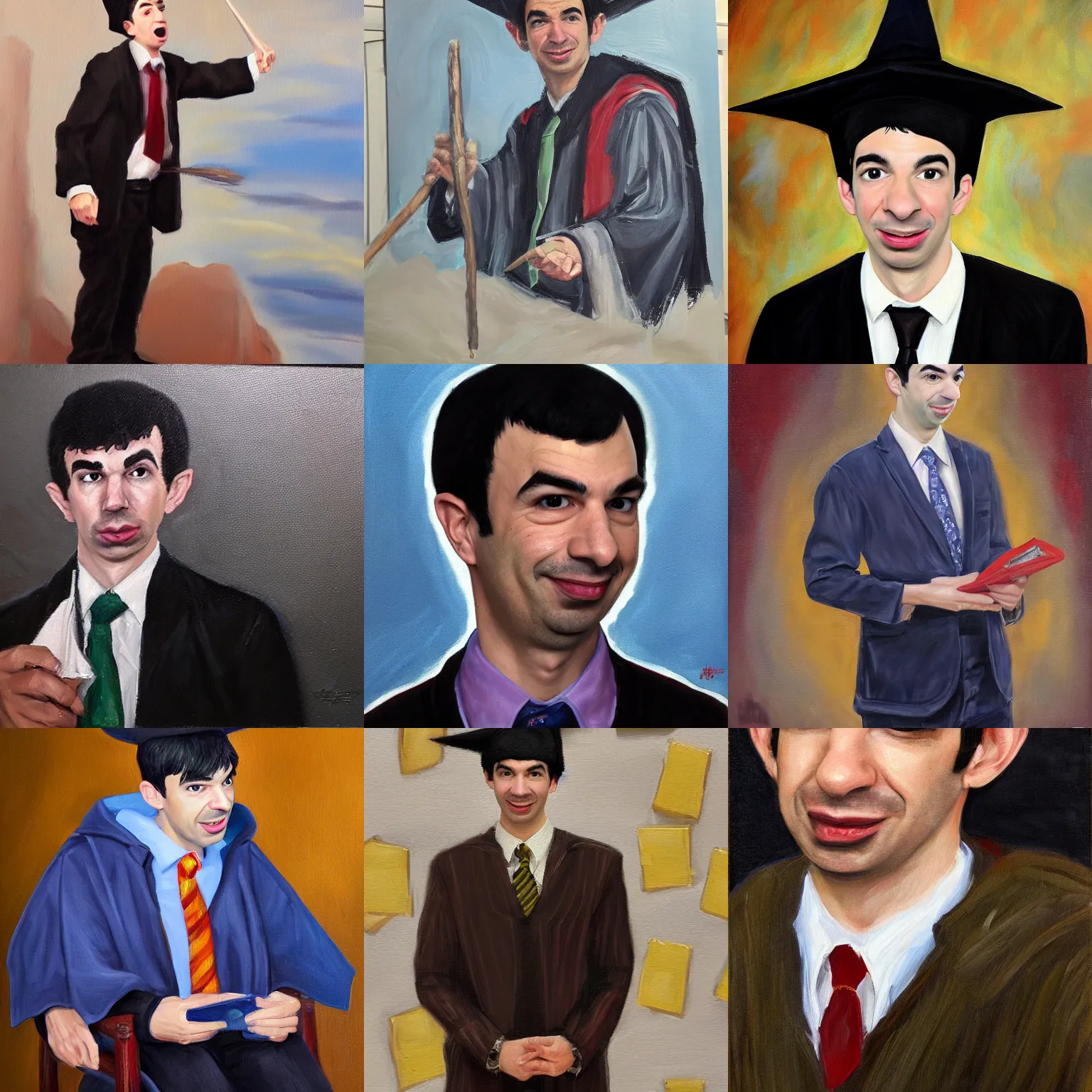 Prompt: nathan fielder dressed as a wizard, realistic oil painting