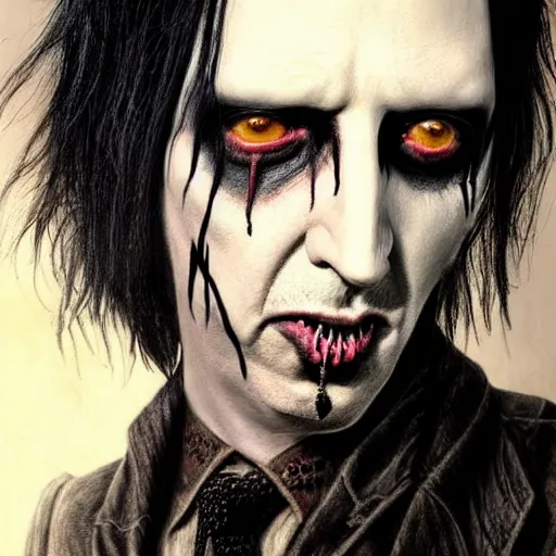 Image similar to A combination of Marilyn Manson's and Jonathan Davis's and Alice Cooper's faces as Aiden Caldwell character from Dying Light 2 Stay Human, western, D&D, fantasy, intricate, elegant, highly detailed, digital painting, artstation, concept art, matte, sharp focus, illustration, art by Artgerm and Greg Rutkowski and Alphonse Mucha