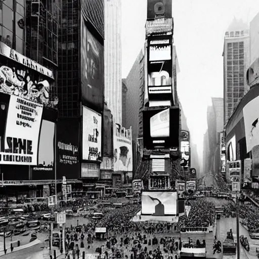 Prompt: times square with a stone monolith in the middle, photograph