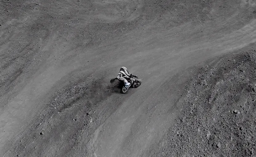 Prompt: a motocross track, on the surface of the moon