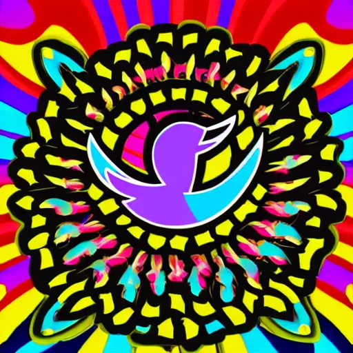Prompt: psychedelic twitter logo