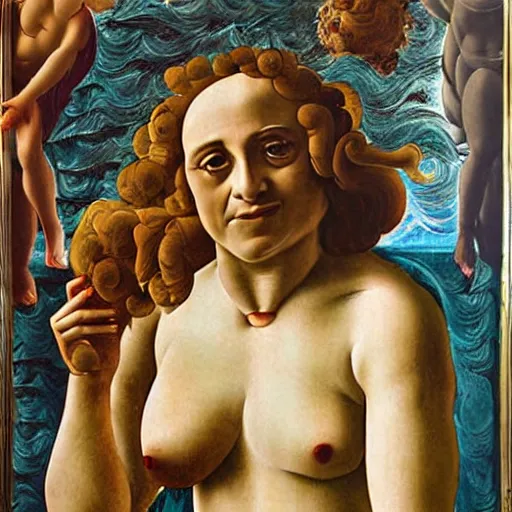 Image similar to Danny Devito as Venus, painting by Sandro Botticelli, detailed, 4k